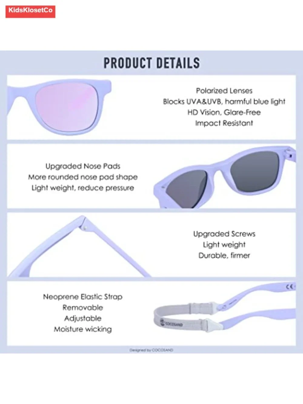 Polarized Kids Sunglasses with Strap Flexible Frame Soft Silicone Nose Pads